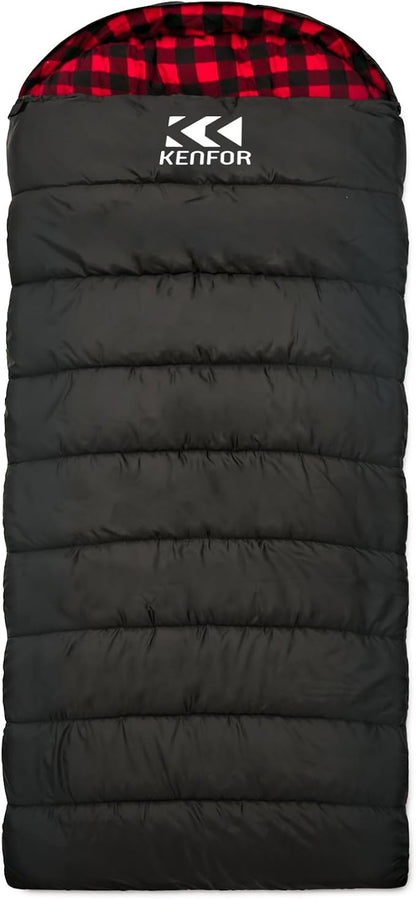0 Degree Sleeping Bag 100% Cotton Big and Tall Flannel XXL Cold Weather Winter Sleeping Bag for Adults Camping Zero Degree