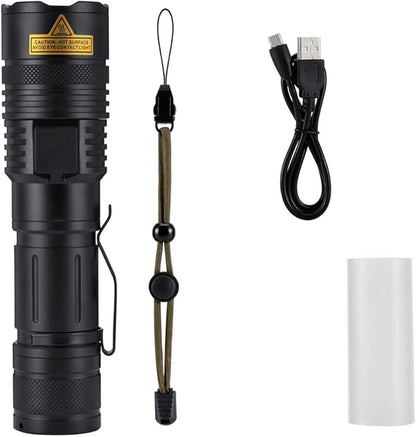 ALONEFIRE X37 4 Color Tactical Multicolor LED Flashlight White Blue Green Red 4 Light RGB USB Rechargeable with Charging Indicator, Power Outlet, Battery Included for Tracking Hunting Fishing