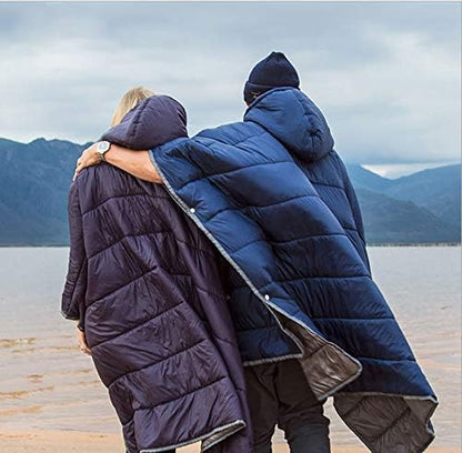 Camp Poncho Sleeping Bag Wearable Hooded Blanket - Envelope Lightweight Thermal Cloak Cape Windproof with Premium Stuff Compression Sack for Backpacking Hiking Hunting Fishing Outdoor Sport