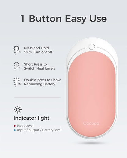 OCOOPA Hand Warmers Rechargeable, 1 Pack 5200mAh Electric Portable Pocket Heater, Heat Therapy Great for Raynauds, Hunting, Golf, Camping, Women Mens Gifts