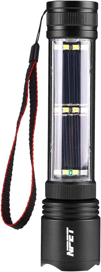 NPET T08-2 Solar Power Flashlight Car Flashlight USB Rechargeable Tactical Multi-Function Torch Emergency Tool
