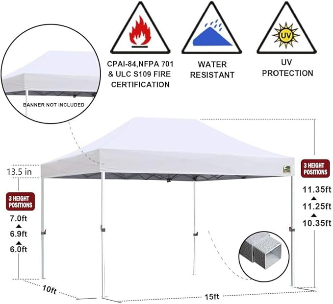 Eurmax USA 10'x15' Pop Up Canopy Tent Commercial Instant Canopies with Heavy Duty Roller Bag,Bonus 4 Sand Weights Bags (Black)