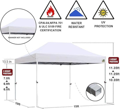 Eurmax USA 10'x15' Pop Up Canopy Tent Commercial Instant Canopies with Heavy Duty Roller Bag,Bonus 4 Sand Weights Bags (Black)