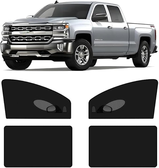 [2025] Car Window Screen for Chevrolet Silverado1500 2019-2025 Large Pickup SUV Camping 4 Pcs Car Window Shades Bug Mosquito Net,Breathable Mesh Netting UV Protector for Front and Rear Side Window
