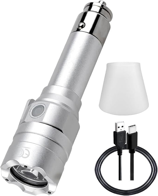 Small Flashlight Rechargeable with Diffuser 12 Volt Car Cigarette Lighter & USB C Charge for Auto Vehicles Emergency, Car Escape, Outdoors, Daily Use