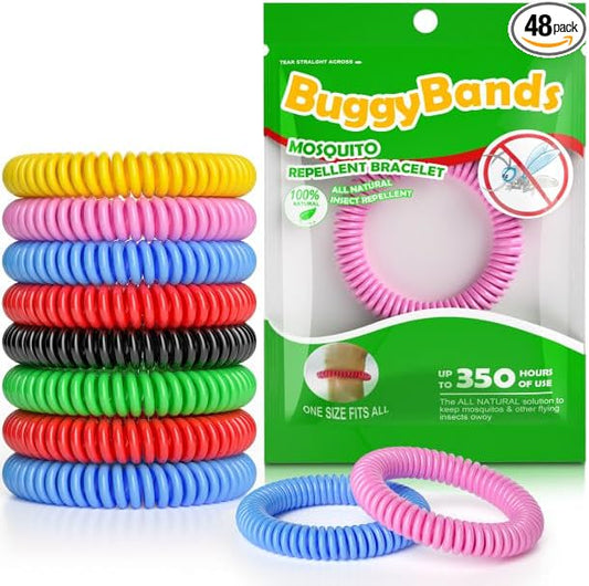 48 Pack Mosquito Bracelets, Mosquito Bands for Adults and Kids with Individually Wrapped & DEET Free, Natural and Waterproof Wristbands Citronella Bracelets for Camping Hiking