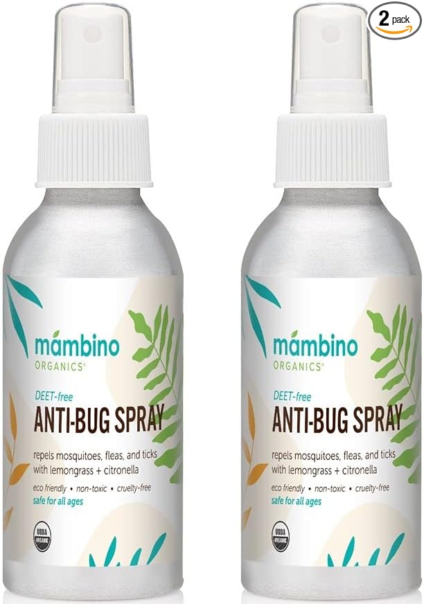 Anti-Bug Spray DEET-Free – Organic, 2-Pack All-Natural Bug Spray Made with Nourishing Essential Oils – Bug Repellent for Babies, Kids, Adults, Camping, & More by Mambino Organics, 8oz