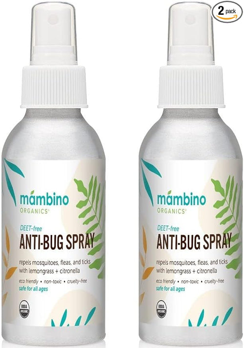 Anti-Bug Spray DEET-Free – Organic, 2-Pack All-Natural Bug Spray Made with Nourishing Essential Oils – Bug Repellent for Babies, Kids, Adults, Camping, & More by Mambino Organics, 8oz