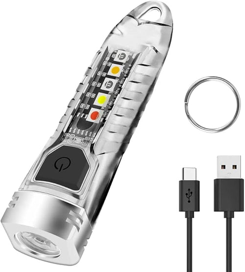 Rechargeable Mini Flashlight 400 High Lumens,Pocket EDC Flashlight with Red Yellow Blue UV light,Keychain Light for Camping,Hiking,Reading,Identificating