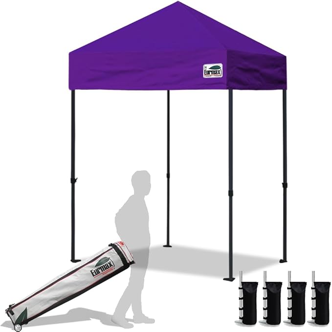 Eurmax USA 5'x5' Pop Up Canopy Tent Commercial Instant Canopies with Heavy Duty Roller Bag,Bonus 4 Sand Weights Bags (Purple)
