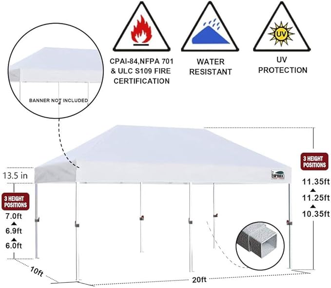 Eurmax USA 10'x20' Pop Up Canopy Tent Commercial Instant Canopies with Heavy Duty Roller Bag,Bonus 6 Sand Weights Bags (White)