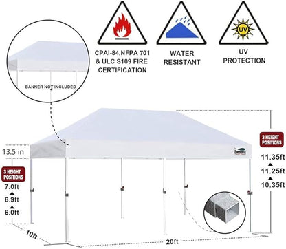 Eurmax USA 10'x20' Pop Up Canopy Tent Commercial Instant Canopies with Heavy Duty Roller Bag,Bonus 6 Sand Weights Bags (White)