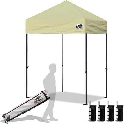 Eurmax USA 5'x5' Pop Up Canopy Tent Commercial Instant Canopies with Heavy Duty Roller Bag,Bonus 4 Sand Weights Bags (Beige)