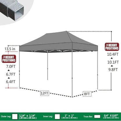 Eurmax USA 8'x12' Pop Up Canopy Tent Commercial Instant Canopies with Heavy Duty Roller Bag,Bonus 4 Sand Weights Bags (Beige)