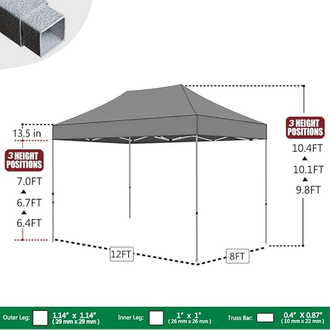 Eurmax USA 8'x12' Pop Up Canopy Tent Commercial Instant Canopies with Heavy Duty Roller Bag,Bonus 4 Sand Weights Bags (Red)