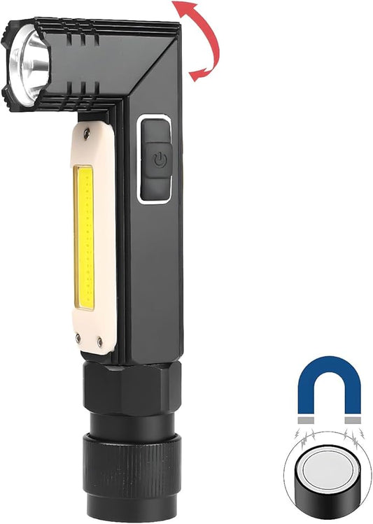 Rechargeable LED Flashlight 600 Lumens, Right Angle EDC Flashlight,Waterproof Led Mini Flashlight with Floodlight,Magnetic Work Flashlight for Hands-Free Lighting for Camping, Outdoor, Hiking