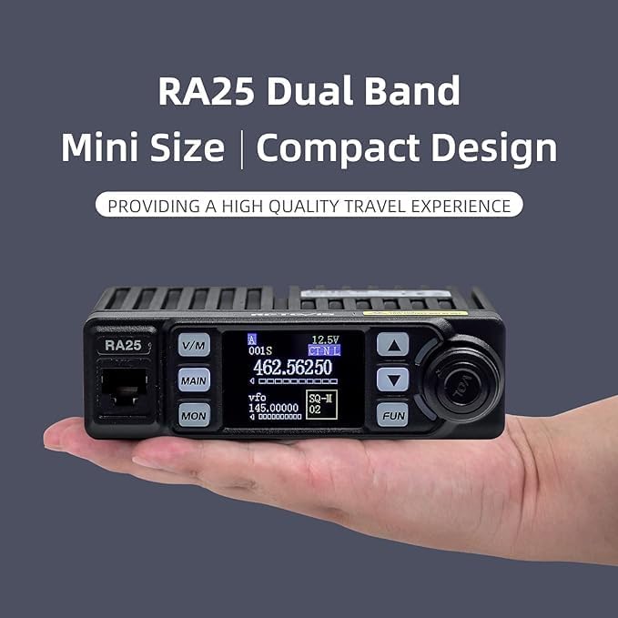 Retevis RA25 Dual Band Mobile Radio, Mini Mobile Transceiver with MR100 High Gain Antenna, 500 Channels, FM radio, Emergency Alarm, VOX, Long Range Mobile Two Way Radio for Traveling Farm