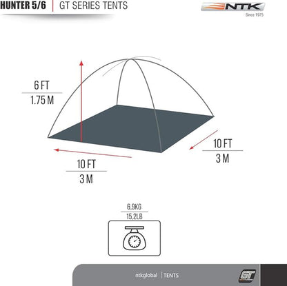 NTK Hunter GT 4/6/8 Outdoor Dome Woodland Camo Camping Tent 100% Waterproof 2500mm, Easy Assembly, Durable Fabric Full Coverage Rainfly - Micro Mosquito Mesh