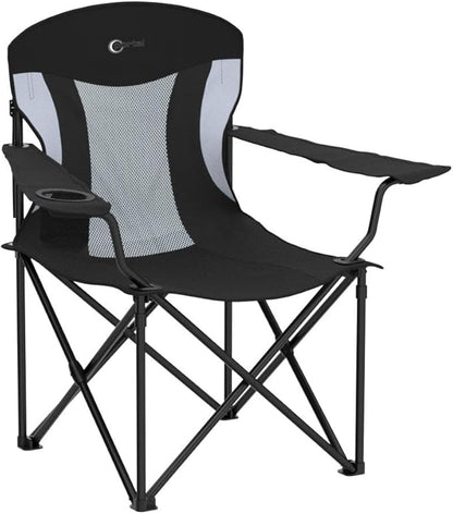 PORTAL Oversized Camping Chair Big and Tall Folding Camp Chair Portable Lawn Chairs Heavy Duty Foldable XXL Outdoor Camping Chair for Adults, Support Up to 600 lbs, Black/Grey