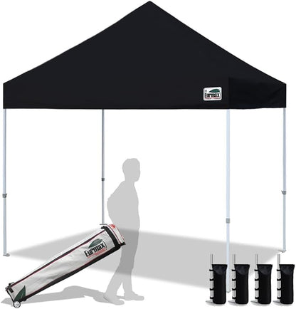 Eurmax USA 8'x8' Pop Up Canopy Tent Commercial Instant Canopies with Heavy Duty Roller Bag,Bonus 4 Sand Weights Bags (Black)