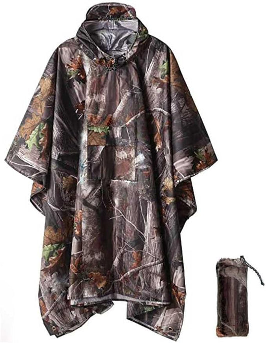 Hooded Rain Poncho Waterproof Raincoat Jacket for Men Women Adults, Military Poncho for Outdoor Activities Camping Fishing