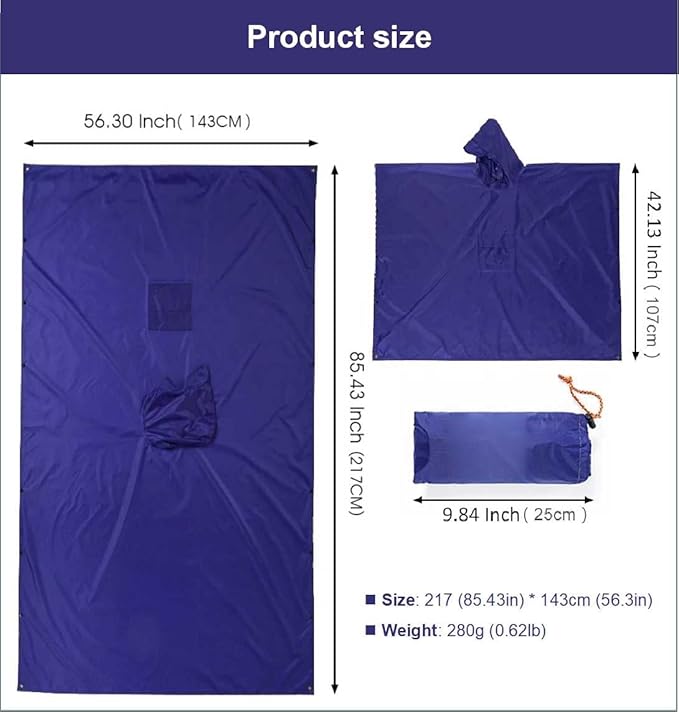 Hooded Rain Poncho Waterproof Raincoat Jacket for Men Women Adults, Military Poncho for Outdoor Activities Camping Fishing