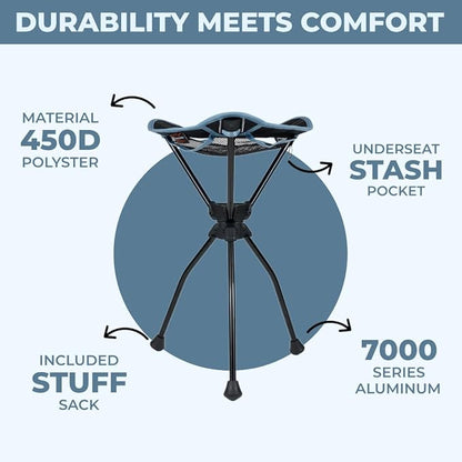 GRAND TRUNK Compass 360 XT Extra Tall Swivel Stool - Compact 260lb Capacity Portable Outdoor Seat for Camping & Travel (Sea Black)