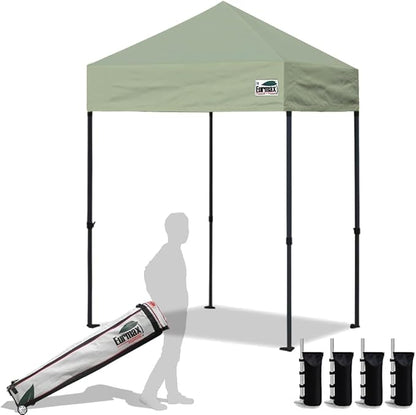 Eurmax USA 5'x5' Pop Up Canopy Tent Commercial Instant Canopies with Heavy Duty Roller Bag,Bonus 4 Sand Weights Bags (Greyish Green)