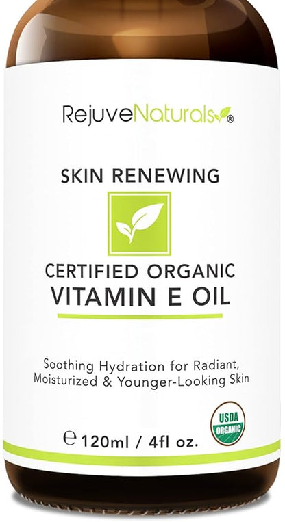 Vitamin E Oil - 100% All Natural & USDA Organic (LARGE 4oz Bottle) Repair Dry, Damaged Skin from Surgery & Acne, Age Spots & Wrinkles. For Radiant, Hydrated & Youthful Skin. Face & Body Moisturizer