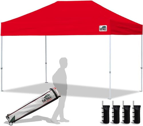 Eurmax USA 8'x12' Pop Up Canopy Tent Commercial Instant Canopies with Heavy Duty Roller Bag,Bonus 4 Sand Weights Bags (Red)