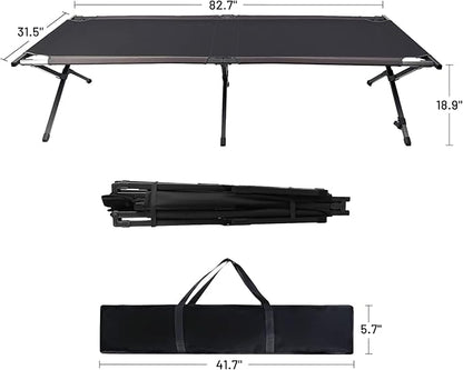 PORTAL Folding Portable Camping Cot, Guest Bed with Carry Bag and Side Storage Organizer, Camping Cots for Adults Sleeping, Away Tent Sleeping Cot Bed, Supports 300 LBS, Black