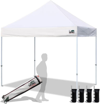 Eurmax USA 8'x8' Pop Up Canopy Tent Commercial Instant Canopies with Heavy Duty Roller Bag,Bonus 4 Sand Weights Bags (White)