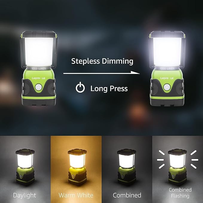 Lepro Bundle - 1000LM Battery Powered LED Camping Lantern & 2 Packs 230°COB Wide Beam & Adjustable Spotlight, Waterproof Headlamp