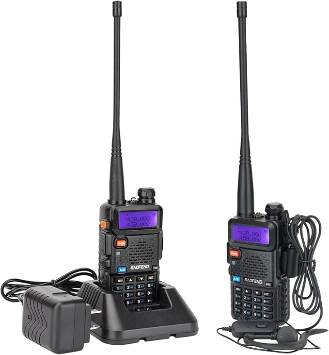Baofeng UV-5R Ham Radio Long Range UV5R Dual Band Handheld Rechargeable High Power Two Way Radio Walkie Talkies with 1800mAh Li-ion Battery and Earpiece for Hunting Survival Gear,2 Pack