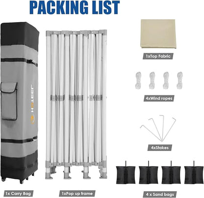HOTEEL 10x30 Pop up Canopy Tent for Parties, Heavy Duty Easy Setup Tent Without Sidewalls, Outdoor Commercial Instant Gazebo for Wedding Event, with Portable Bag, Khaki(Hexagonal Frame)