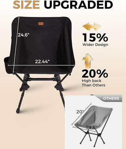 KingCamp Portable Backpacking Chair, 4-Position Adjustable Height Folding Compact Lightweight Camping Chairs with Cup Holders & Carry Bag for Outdoor Camp Hiking Lawn Fishing