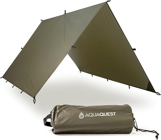 AquaQuest Guide Camping Tarp - Ultralight Tent Cover or Rain Fly - Waterproof Camping Gear Must Haves for Hiking, Hammock, Bivy & Survival