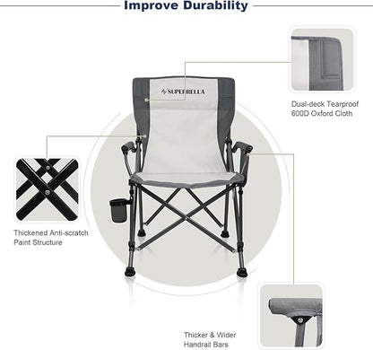 Camping Chair Folding Portable Lawn Chair 2 Pack Comfortable Hard Arm Sturdy for Family Camp, Outdoor, Sports, Beach, Travel, Beige, Supports 300 lbs
