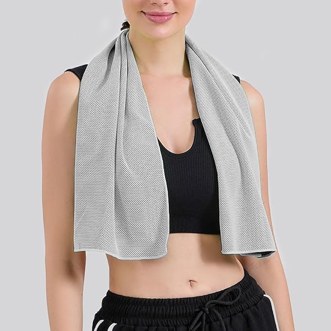 1 Pack Sports Towel with Silicone Storage Bag and Carabiner Clip, Microfiber Cooling Towels, Soft Breathable Chilly Towel for Yoga Running Gym Camping Quick Dry Stay Cool Travel Sports Towels Grey