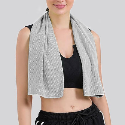 1 Pack Sports Towel with Silicone Storage Bag and Carabiner Clip, Microfiber Cooling Towels, Soft Breathable Chilly Towel for Yoga Running Gym Camping Quick Dry Stay Cool Travel Sports Towels Grey