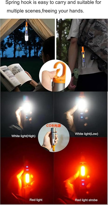 poyoelf Zoomable Led Flashlight with COB Sidelight with Hook,Rechargeable EDC Small Lantern Flashlight,Waterproof,Tactical Portable Handheld Torch for Camping,Hiking,Emergency,Home Use(Black)