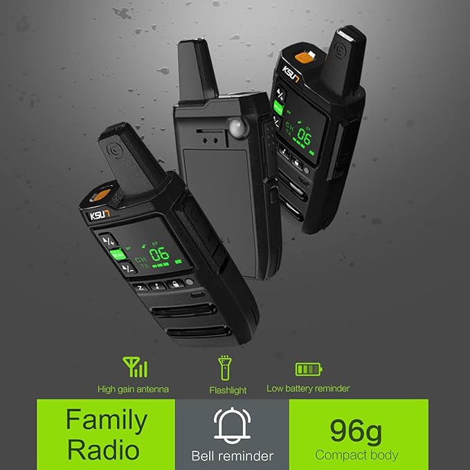 KSUN Long Range Walkie Talkies for Adults with Earpiece for Adult 22 FRS Channels LCD Screen,Flashlight Rechargeable Battery Portable for Cruise Camping Hiking GZ20 (2 Pack)