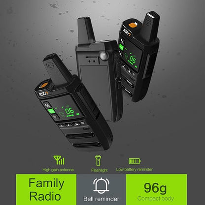 KSUN Long Range Walkie Talkies for Adults with Earpiece for Adult 22 FRS Channels LCD Screen,Flashlight Rechargeable Battery Portable for Cruise Camping Hiking GZ20 (2 Pack)
