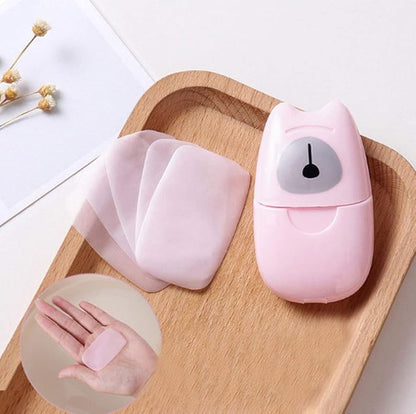 1 Box (50 Sheets) Mini Portable Travel Soap Paper Sheets Disposable Hand Washing Bath Scented Paper Soap for Outdoor, Camping Hiking (Pink)