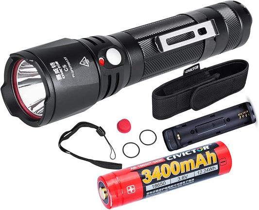 Small Tactical Flashlight, Waterproof, Military Grade, 900 Lumen, 5.51 in Length, 4.5oz Weight, Dual Switch, 18650 Battery (Not Included), 1 Year Free Replacement