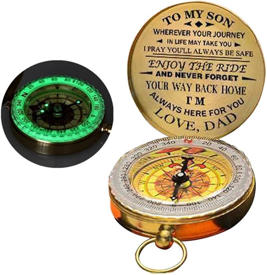 Luminous Compass Dad to Son Enjoy The Ride Camping Outdoor Activities Navigation Tool (a)