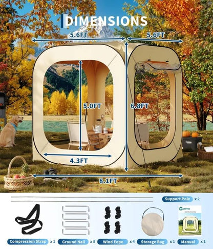 6x6 Ft Outdoor All Weather Pop Up Tent, 2-3 Person Instant Tent Shelter, Rainproof Camping Sun Shelter Coldproof & Windproof for Patio, Backyard, Deck, Sports Events, Beige