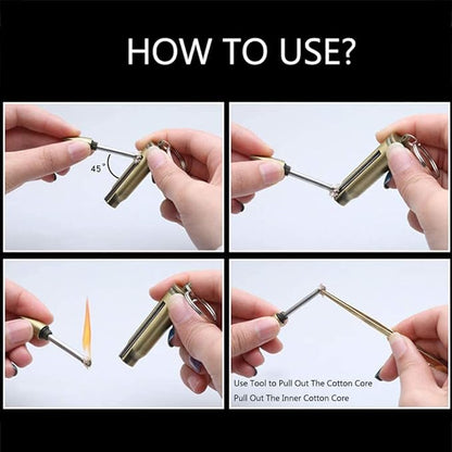 Fire Starter Lighter Waterproof Flint Match Outdoor Camping Permanent Metal Matchstick with Keychain(Without Fluid)