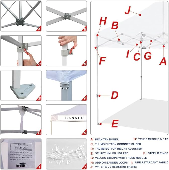 Eurmax USA 10'x20' Pop Up Canopy Tent Commercial Instant Canopies with Heavy Duty Roller Bag,Bonus 6 Sand Weights Bags (White)