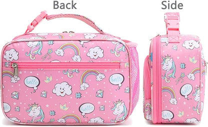 FlowFly Kids Lunch box Insulated Soft Bag Mini Cooler Back to School Thermal Meal Tote Kit for Girls, Boys, Rainbow